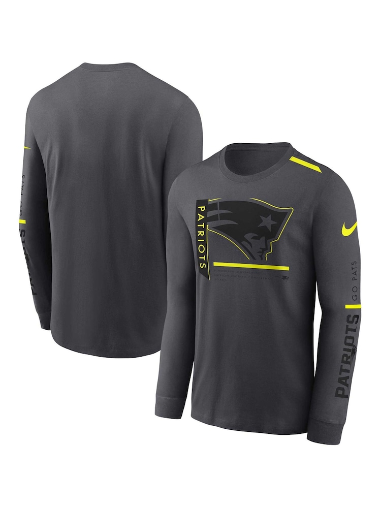 Fanatics Grey NFL New England Patriots VOLT Long Sleeve Dri-FIT Cotton T-Shirt - Image 1 of 3 Fanatics Grey NFL New England Patriots VOLT Long Sleeve Dri-FIT Cotton T-Shirt - Image 1 of 3