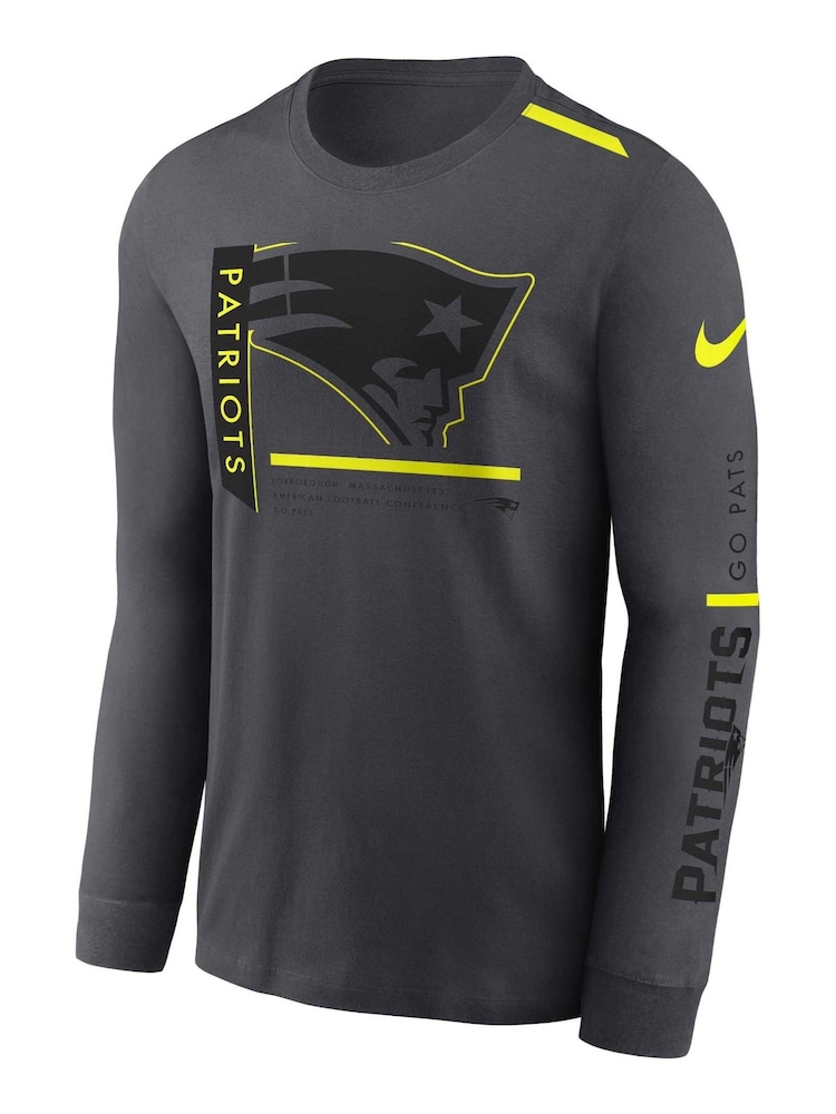 Fanatics Grey NFL New England Patriots VOLT Long Sleeve Dri-FIT Cotton T-Shirt - Image 2 of 3 Fanatics Grey NFL New England Patriots VOLT Long Sleeve Dri-FIT Cotton T-Shirt - Image 2 of 3