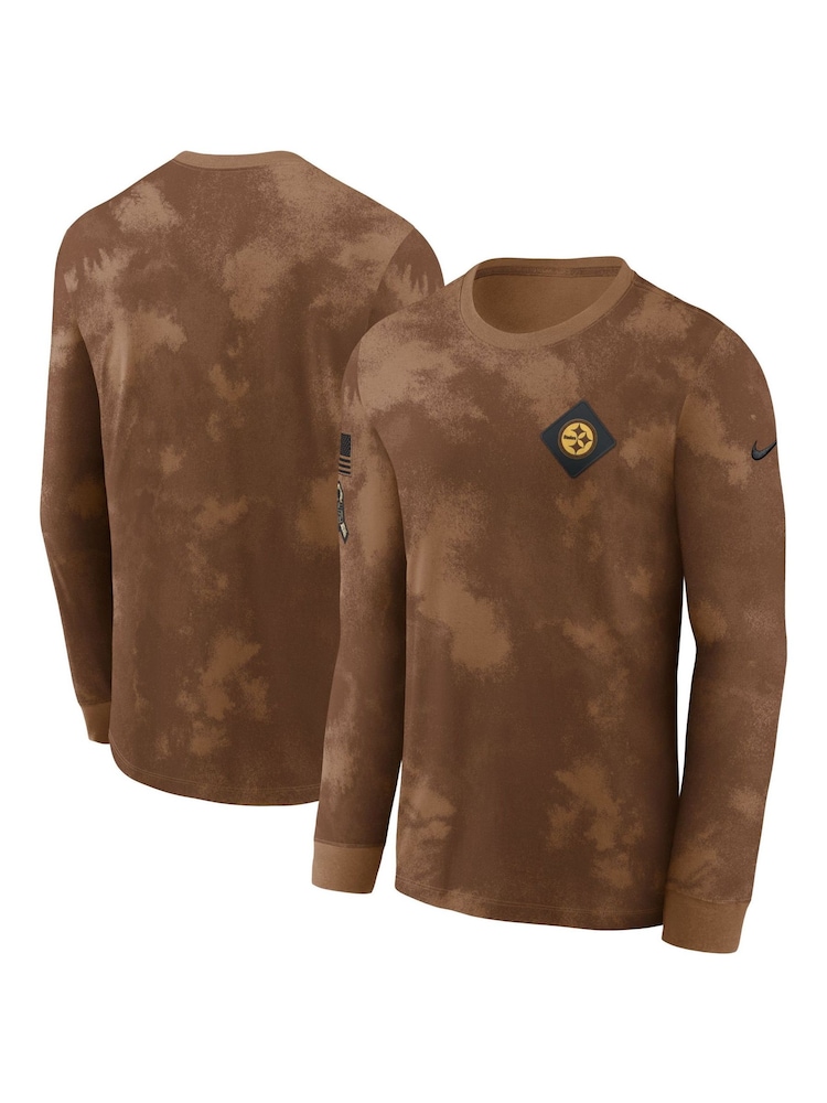 Fanatics NFL 100% Cotton Pittsburgh Steelers 2023 Long Sleeve Salute to Service Brown T-Shirt - Image 1 of 3