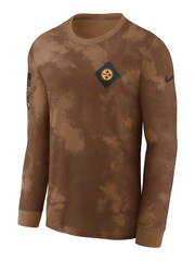 Fanatics NFL 100% Cotton Pittsburgh Steelers 2023 Long Sleeve Salute to Service Brown T-Shirt - Image 2 of 3