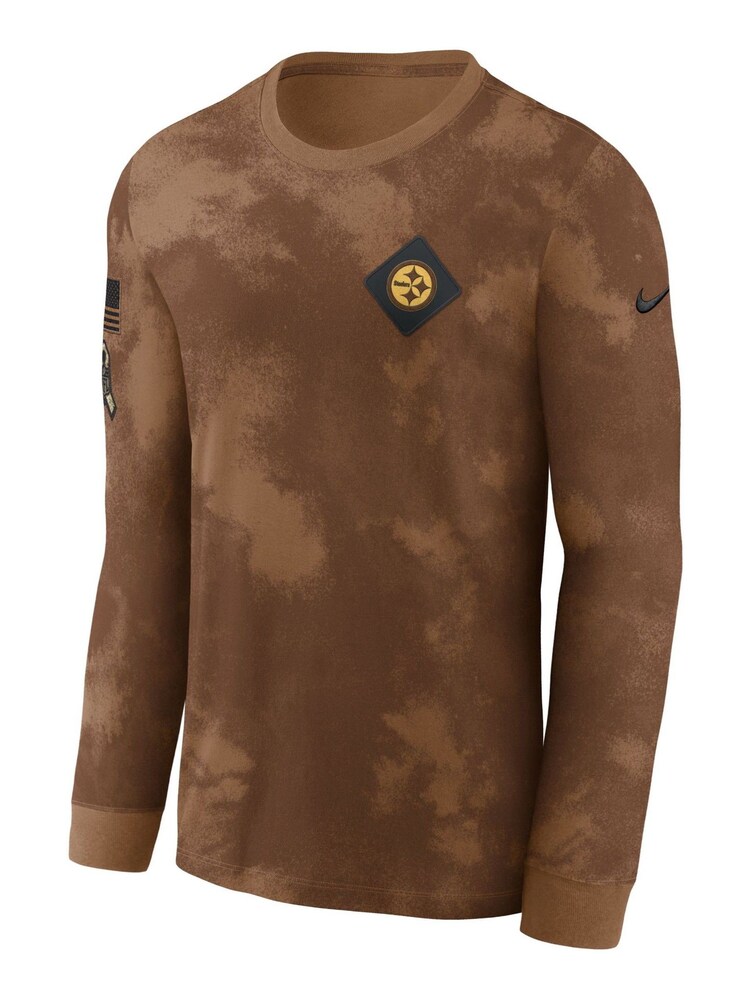Fanatics NFL 100% Cotton Pittsburgh Steelers 2023 Long Sleeve Salute to Service Brown T-Shirt - Image 2 of 3