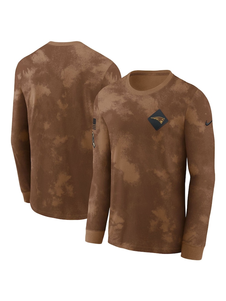 Fanatics NFL New England Patriots Long Sleeve Salute To Service 100% Cotton Brown T-Shirt 2023 - Image 1 of 3 Fanatics NFL New England Patriots Long Sleeve Salute To Service 100% Cotton Brown T-Shirt 2023 - Image 1 of 3