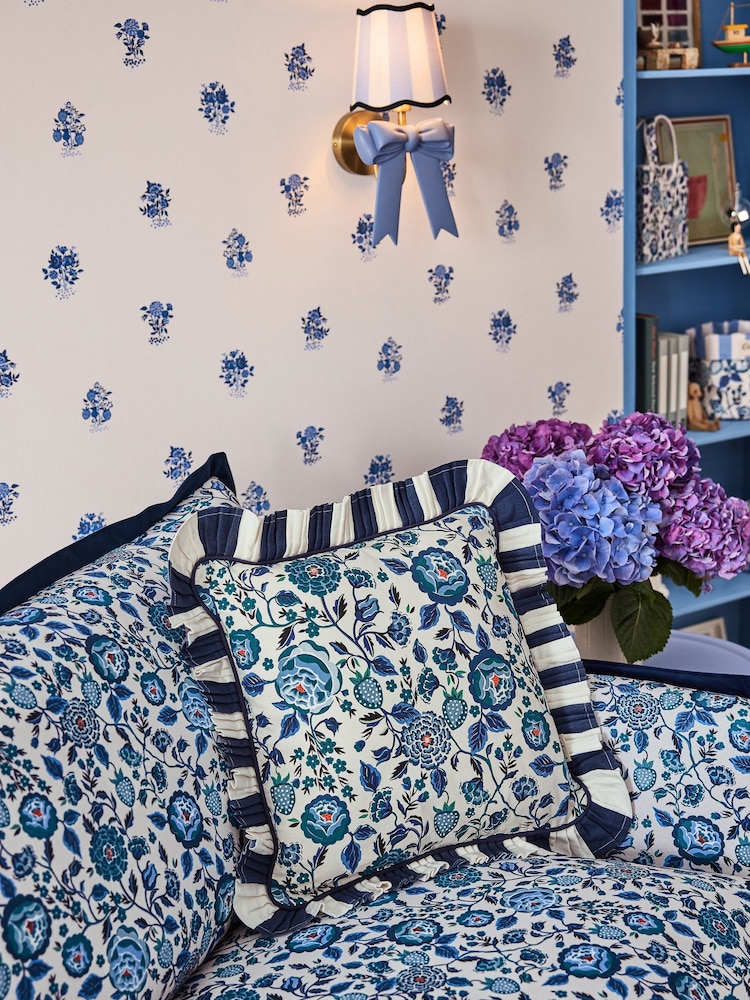 Cath Kidston Strawberry Garden Navy Strawberry Garden Polyfilled 100% Cotton Cushion - Image 1 of 6