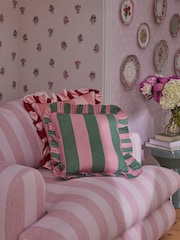 Cath Kidston Soft Pink Ruffle Stripe 100% Cotton Cushion - Image 1 of 5