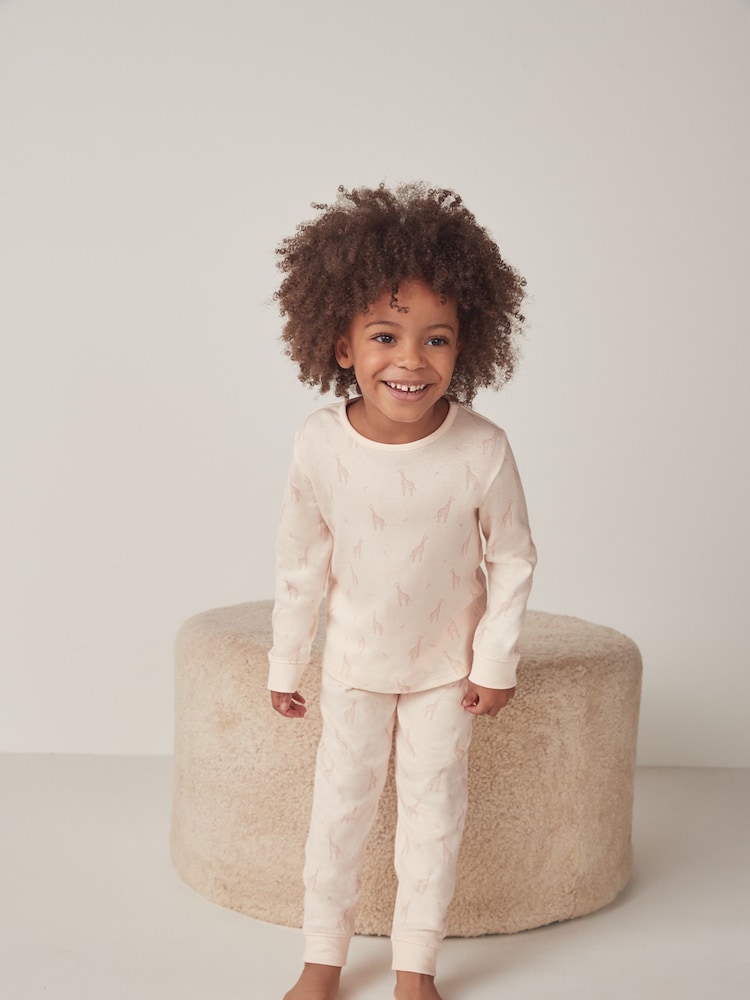 The White Company Pink Cotton Giraffe Print 100% Cotton Pyjamas - Image 1 of 6
