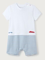 The White Company 100% Cotton Race Car Jersey White Romper - Image 5 of 6