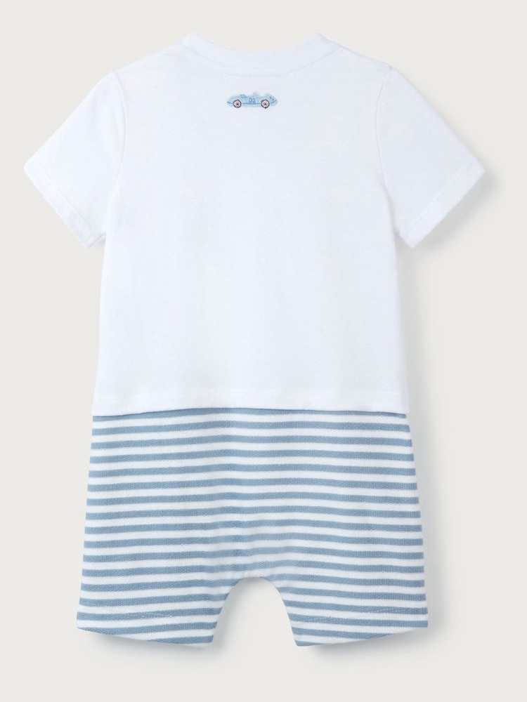 The White Company 100% Cotton Race Car Jersey White Romper - Image 6 of 6