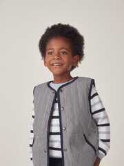 The White Company Blue Cotton Stripe Twill Gilet - Image 1 of 8