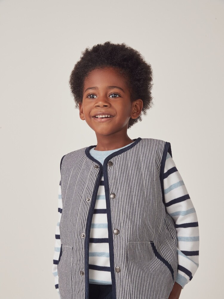 The White Company Blue Cotton Stripe Twill Gilet - Image 1 of 8
