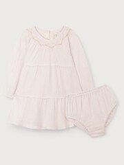 The White Company Pink Organic Crinkle Cotton Hand Smocked Tiered Dress - Image 9 of 10