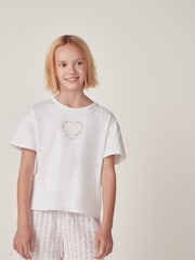 The White Company Pyjama mit Karomuster und Stickerei mit Herzmotiv aus 100 % Baumwolle - Bild 1 von 6