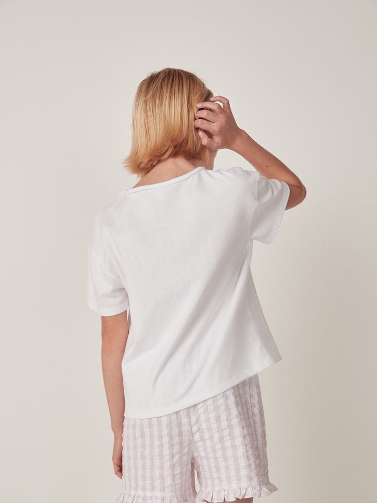 The White Company Pyjama mit Karomuster und Stickerei mit Herzmotiv aus 100 % Baumwolle - Bild 2 von 6