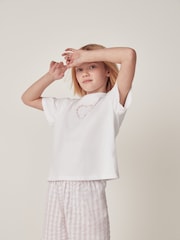 The White Company Pyjama mit Karomuster und Stickerei mit Herzmotiv aus 100 % Baumwolle - Bild 3 von 6