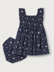 The White Company Blue Camille 100% Cotton Frill Sleeve Jersey Dress - Image 10 of 12