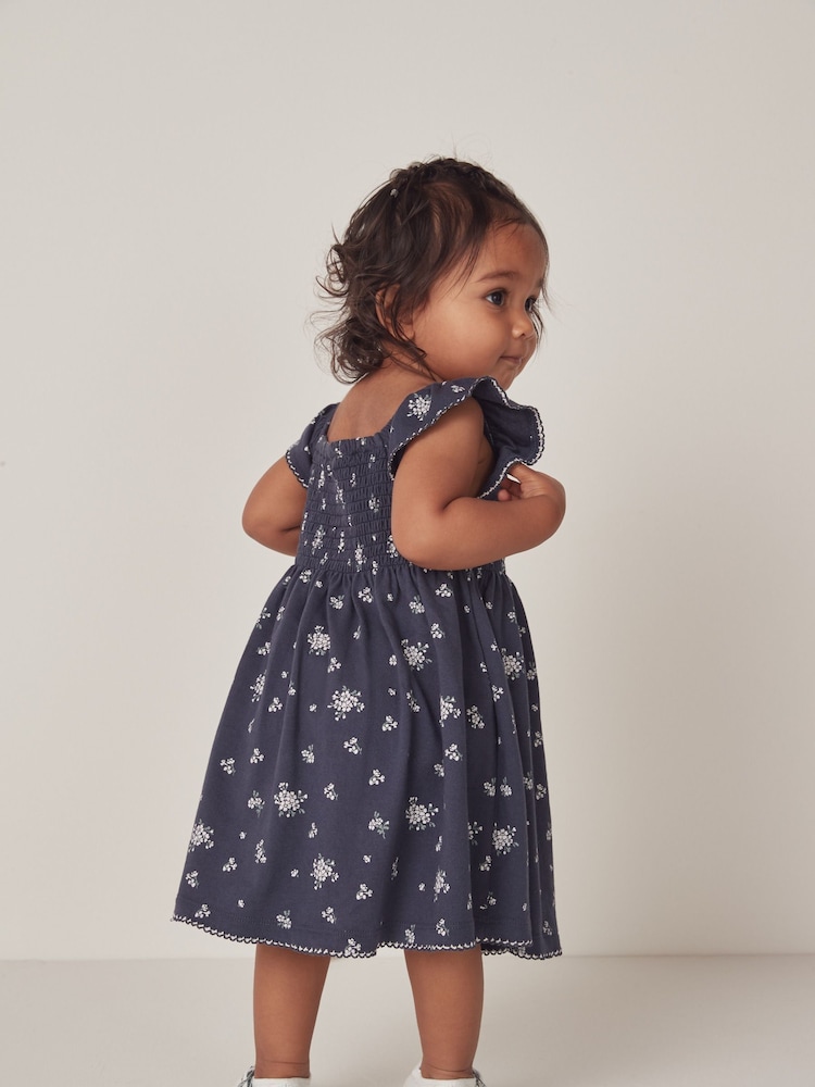 The White Company Blue Camille 100% Cotton Frill Sleeve Jersey Dress - Image 2 of 12