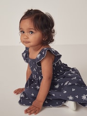 The White Company Blue Camille 100% Cotton Frill Sleeve Jersey Dress - Image 5 of 12