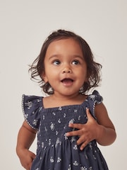 The White Company Blue Camille 100% Cotton Frill Sleeve Jersey Dress - Image 7 of 12