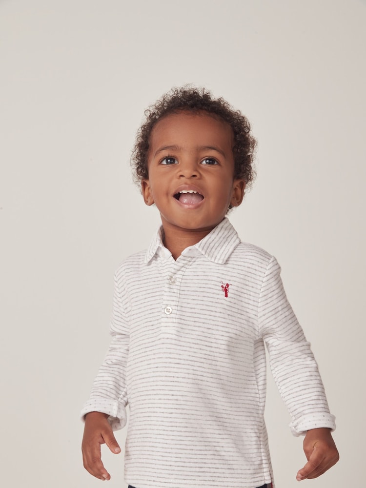 The White Company Cotton White Stripe Embroidered Lobster Polo Shirt - Image 1 of 6