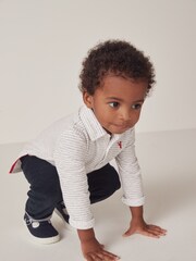 The White Company Cotton White Stripe Embroidered Lobster Polo Shirt - Image 3 of 6