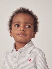 The White Company Cotton White Stripe Embroidered Lobster Polo Shirt - Image 4 of 6