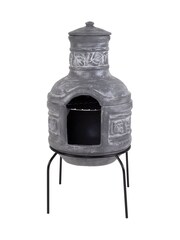 Charles Bentley Grey Garden Leaf Motif Clay Chimenea With BBQ Grill - Image 4 of 4