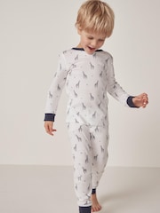 The White Company Cotton Giraffe Print 100% Cotton White Pyjamas - Image 1 of 6