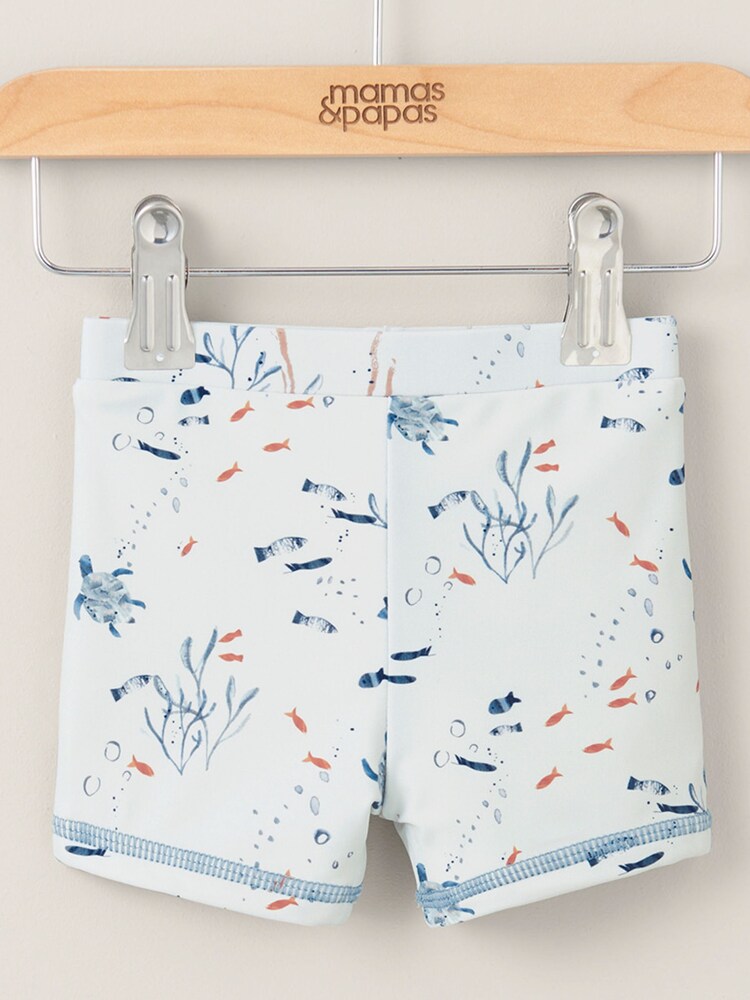 Mamas & Papas Blue Sea Print Swim Trunks - Image 1 of 3