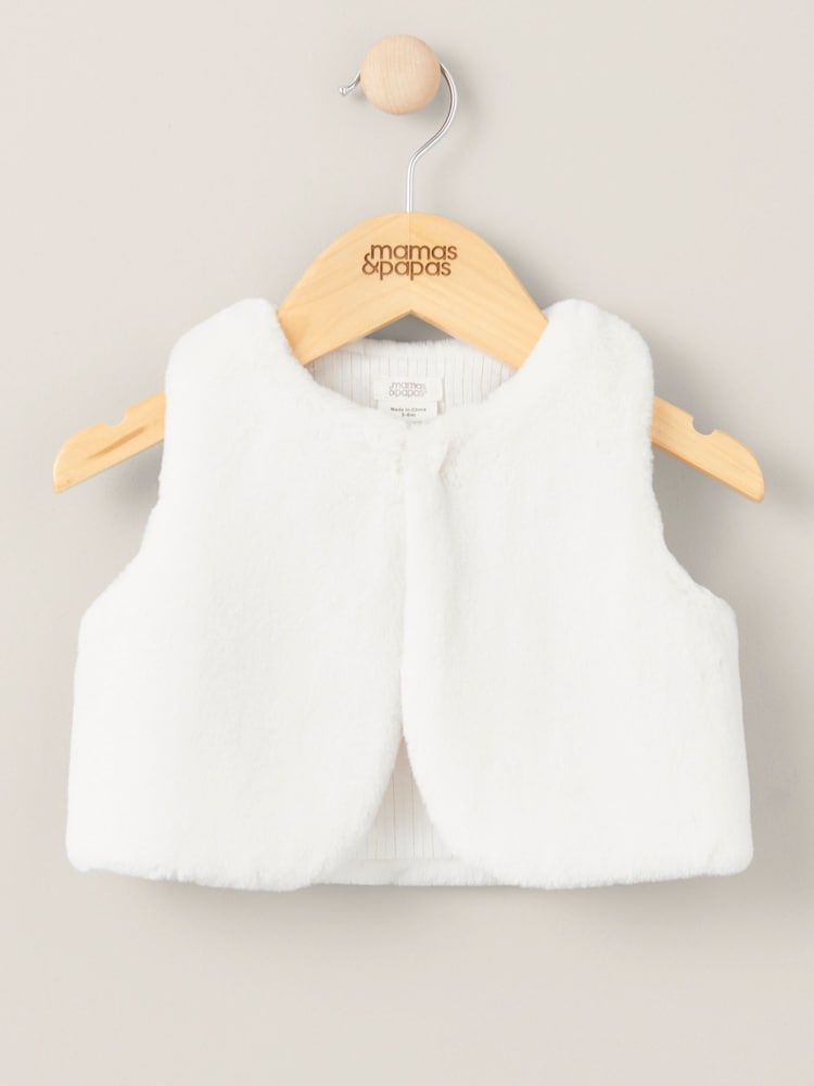 Mamas & Papas Cream Faux Fur Gilet - Image 1 of 4