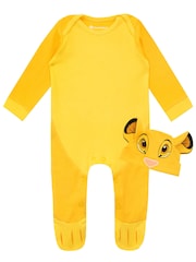 Character Yellow Baby Lion King 100% Cotton Sleepsuit and Hat Set - Image 1 of 3