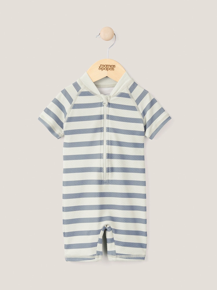 Mamas & Papas Blue Textured Bobble Stripe Short Sleeve Rashsuit - Image 1 of 3