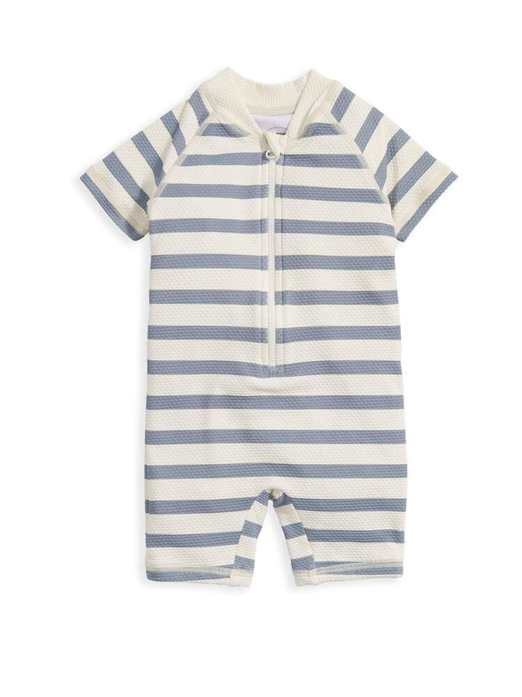Mamas & Papas Blue Textured Bobble Stripe Short Sleeve Rashsuit - Image 2 of 3