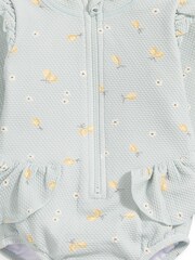 Mamas & Papas Blue Lemon Print Textured Long Sleeve Frill Swimsuit - Image 2 of 2
