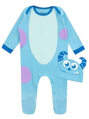 Character Blue Monsters Inc Sully 100% Cotton Sleepsuit and Hat Set - Image 1 of 6