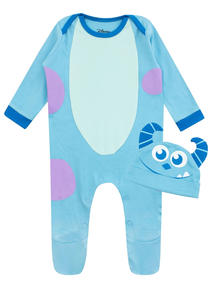 Character Blue Monsters Inc Sully 100% Cotton Sleepsuit and Hat Set - Image 1 of 6
