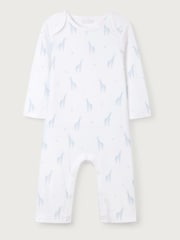 The White Company 100% Cotton Giraffe Print White Sleepsuit - Image 3 of 4