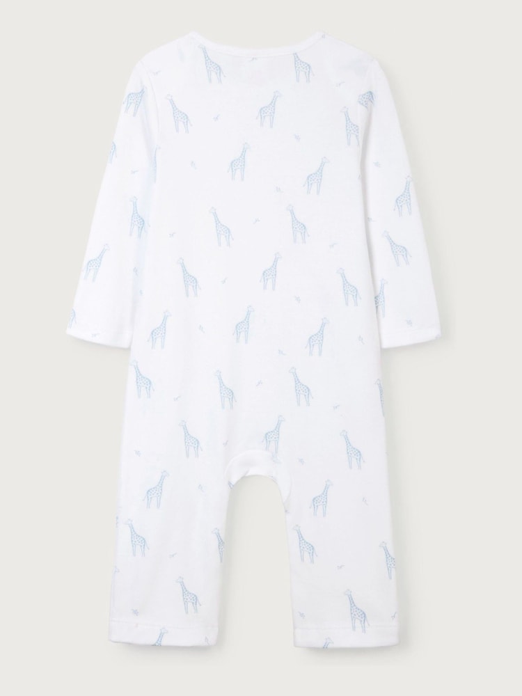 The White Company 100% Cotton Giraffe Print White Sleepsuit - Image 4 of 4