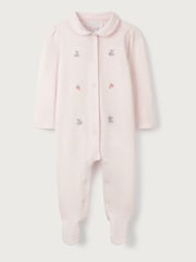The White Company Pink 100% Cotton Hoppy Bunny Embroidered Collared Sleepsuit - Image 3 of 4