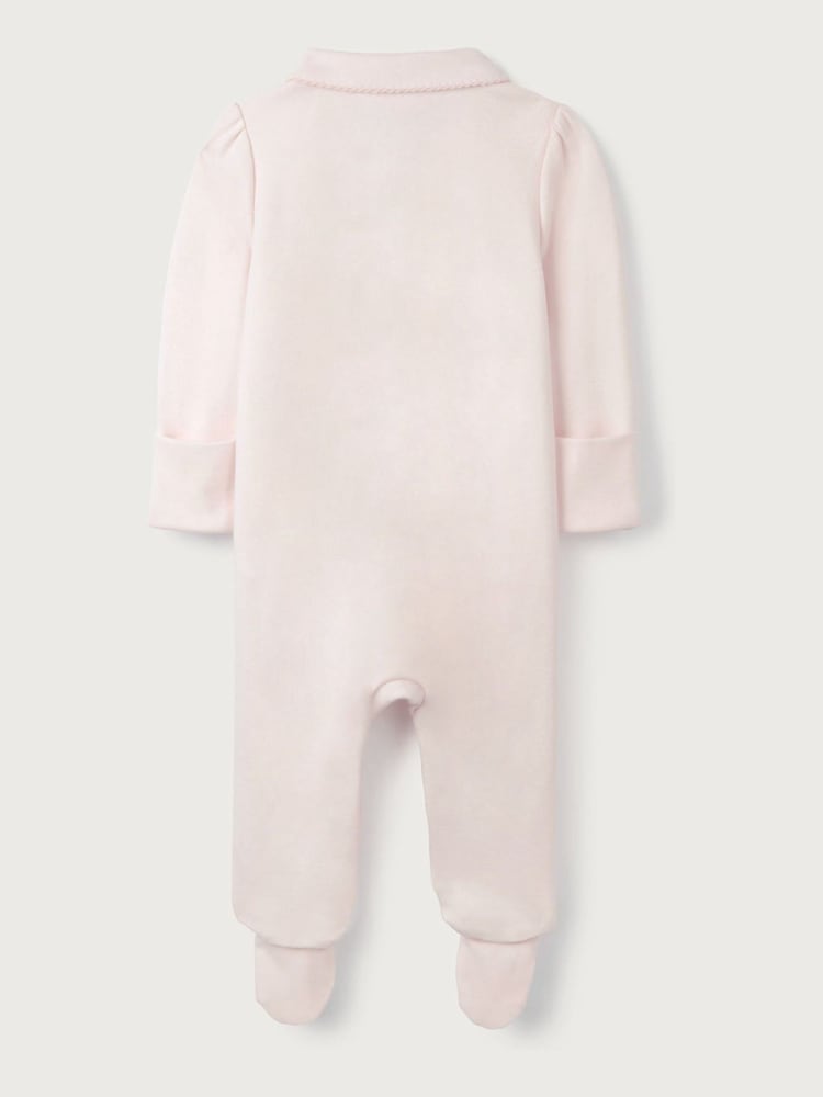 The White Company Pink 100% Cotton Hoppy Bunny Embroidered Collared Sleepsuit - Image 4 of 4