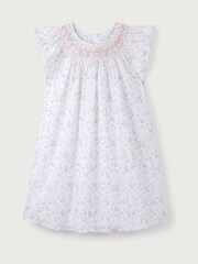 The White Company Celine 100% Cotton Hand Smocked Frill Sleeve White Dress - Image 5 of 6
