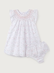 The White Company Celine 100% Cotton Hand Smocked Frill Sleeve White Dress - Image 3 of 6