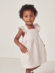 The White Company Pink 100% Cotton Seersucker Stripe Ruffle Pinafore Dress - Image 1 of 4