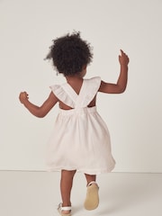 The White Company Pink 100% Cotton Seersucker Stripe Ruffle Pinafore Dress - Image 2 of 4