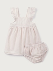 The White Company Pink 100% Cotton Seersucker Stripe Ruffle Pinafore Dress - Image 3 of 4