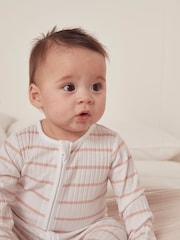 The White Company Pink 100% Cotton Stripe Rib Sleepsuit - Image 1 of 4