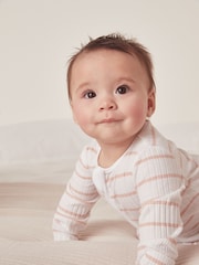 The White Company Pink 100% Cotton Stripe Rib Sleepsuit - Image 2 of 4