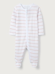 The White Company Pink 100% Cotton Stripe Rib Sleepsuit - Image 3 of 4