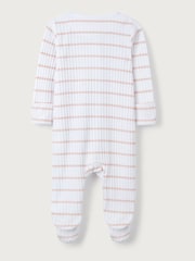 The White Company Pink 100% Cotton Stripe Rib Sleepsuit - Image 4 of 4