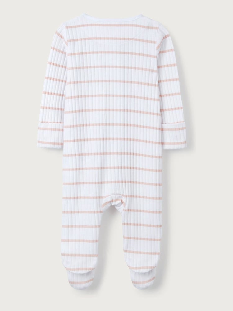 The White Company Pink 100% Cotton Stripe Rib Sleepsuit - Image 4 of 4