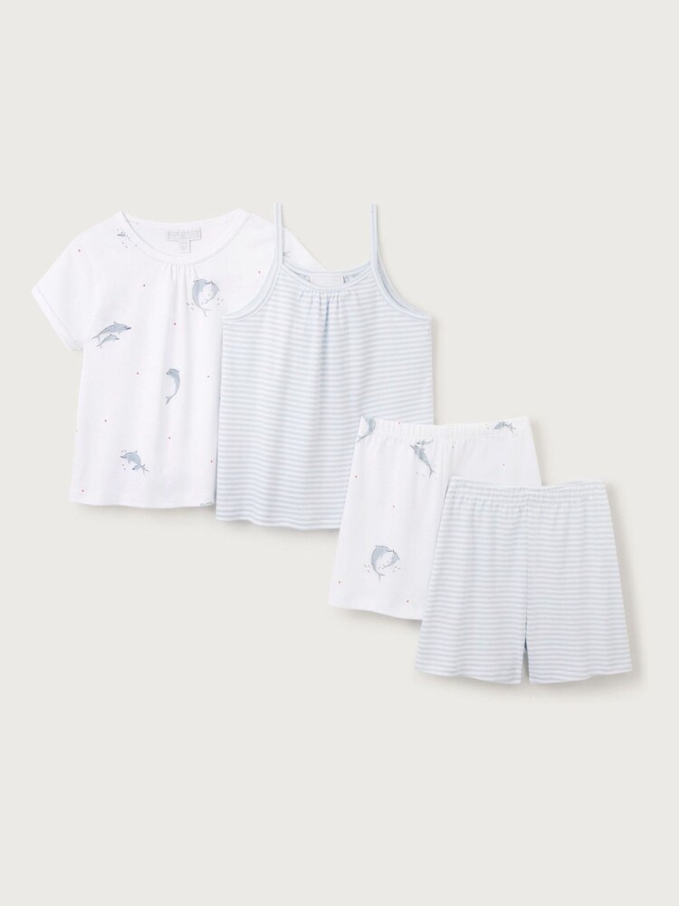 The White Company Cotton Dolphin And Stripe White 100% Cotton Pyjamas 2 Pack - Image 1 of 2
