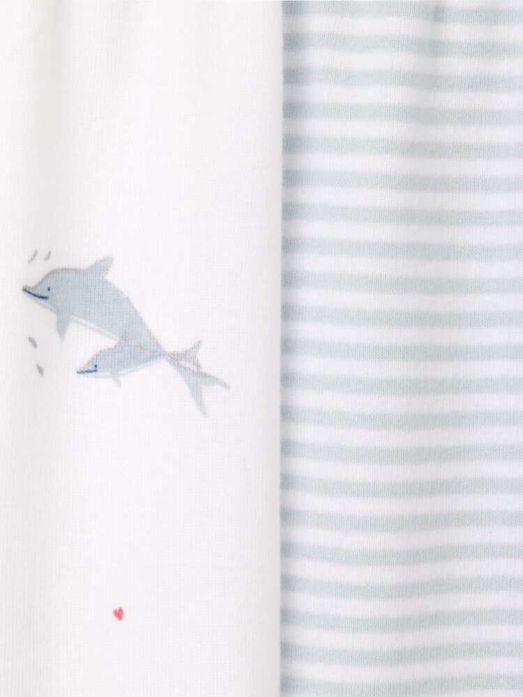 The White Company Cotton Dolphin And Stripe White 100% Cotton Pyjamas 2 Pack - Image 2 of 2